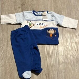 Blue Baby Outfit with Monkey Design
